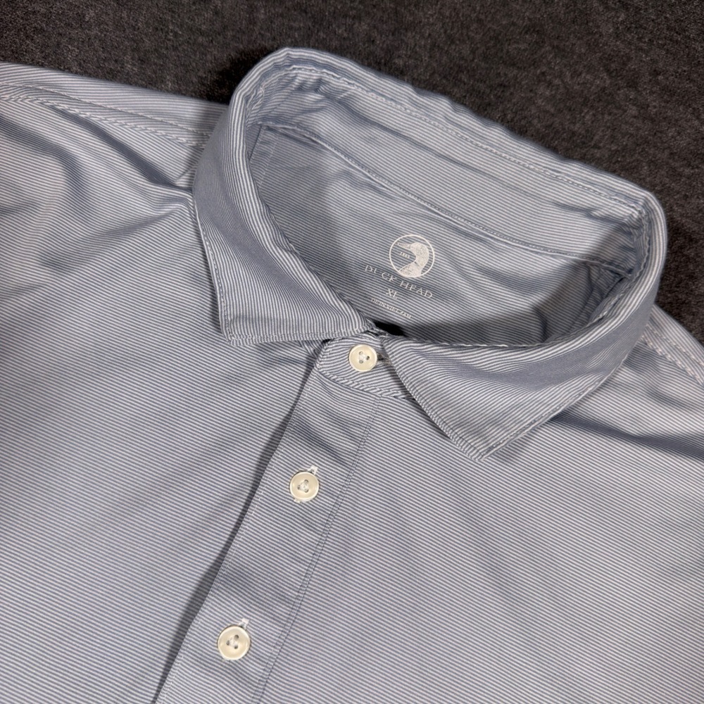 Duck Head Polo Shirt Mens XL Blue Striped Short Sleeve Golf Performance Wicking